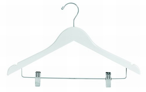 17 Wooden Coat Hanger - White with Chrome Clips